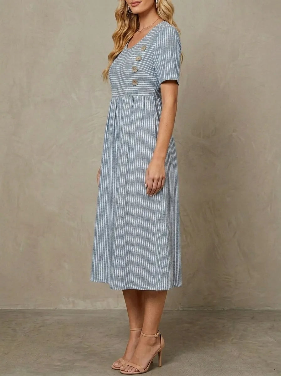 Françoise · Robe midi rayée, coupe ample et froncée