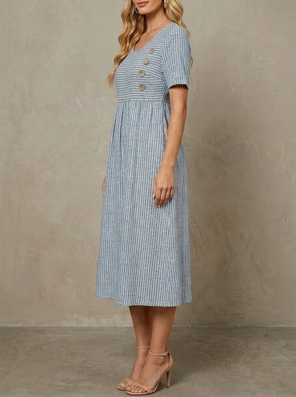 Françoise · Robe midi rayée, coupe ample et froncée