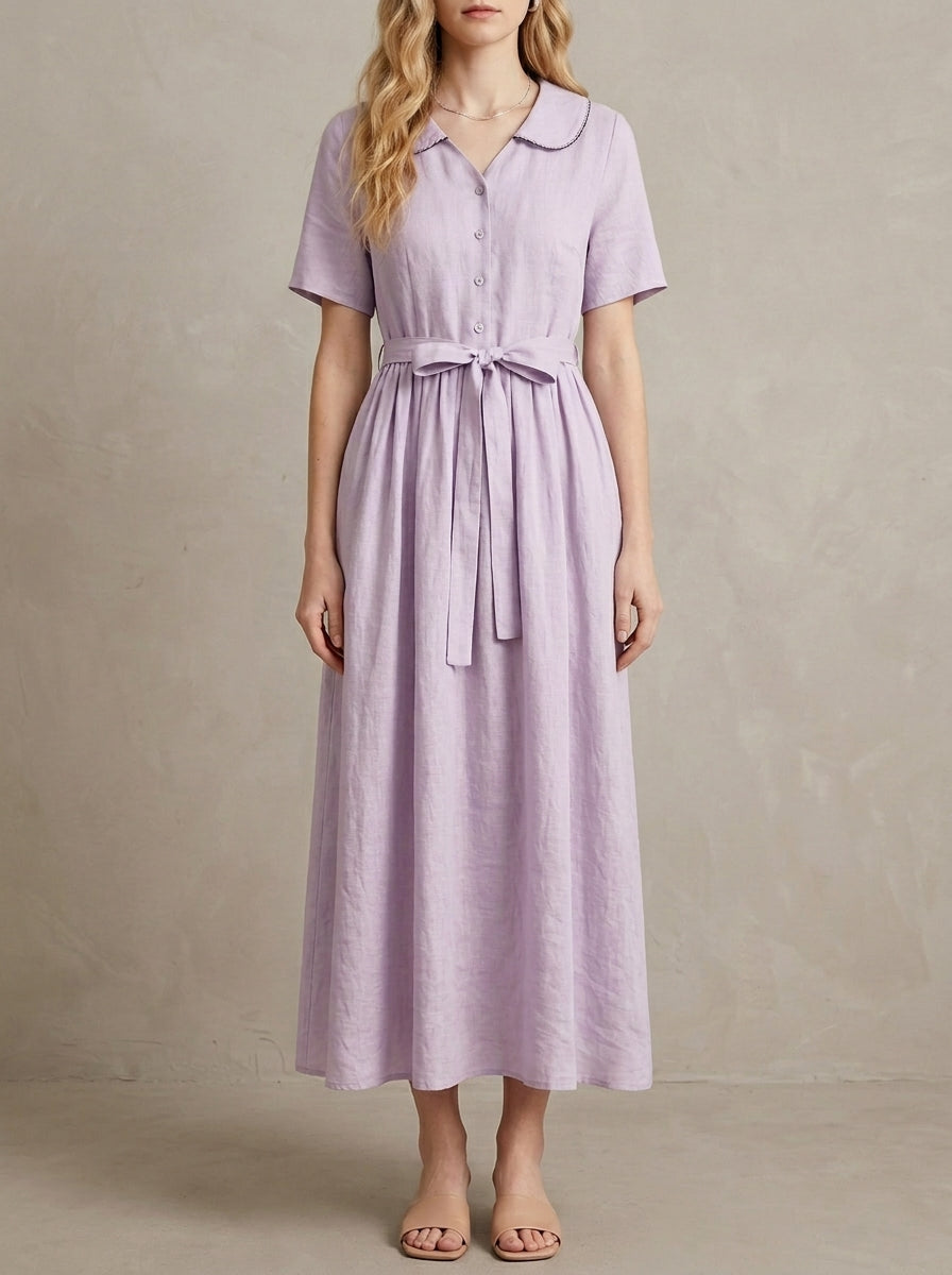 Lucienne · Robe midi col claudine et manches bouffantes