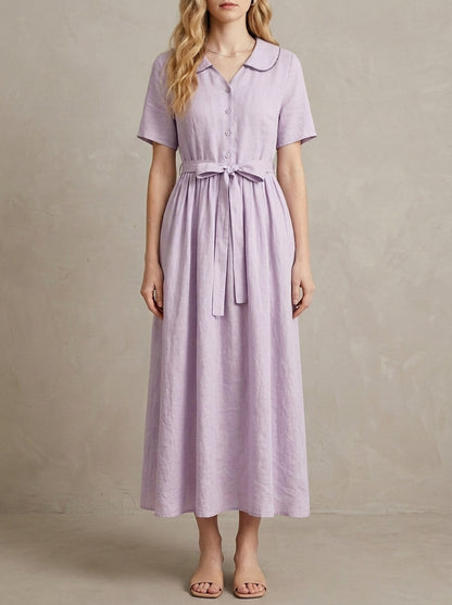 Lucienne · Robe midi col claudine et manches bouffantes