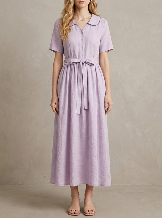 Lucienne · Robe midi col claudine et manches bouffantes