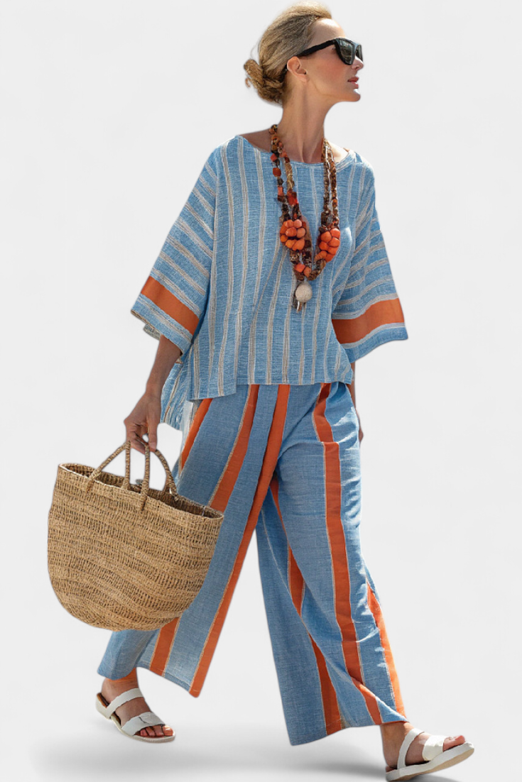 Velmere | Haut Striato en Terracotta Sophistiqué & Pantalons en Lin