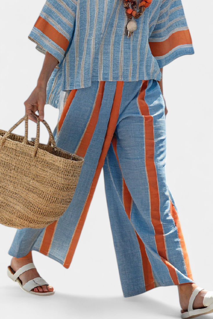 Velmere | Haut Striato en Terracotta Sophistiqué & Pantalons en Lin
