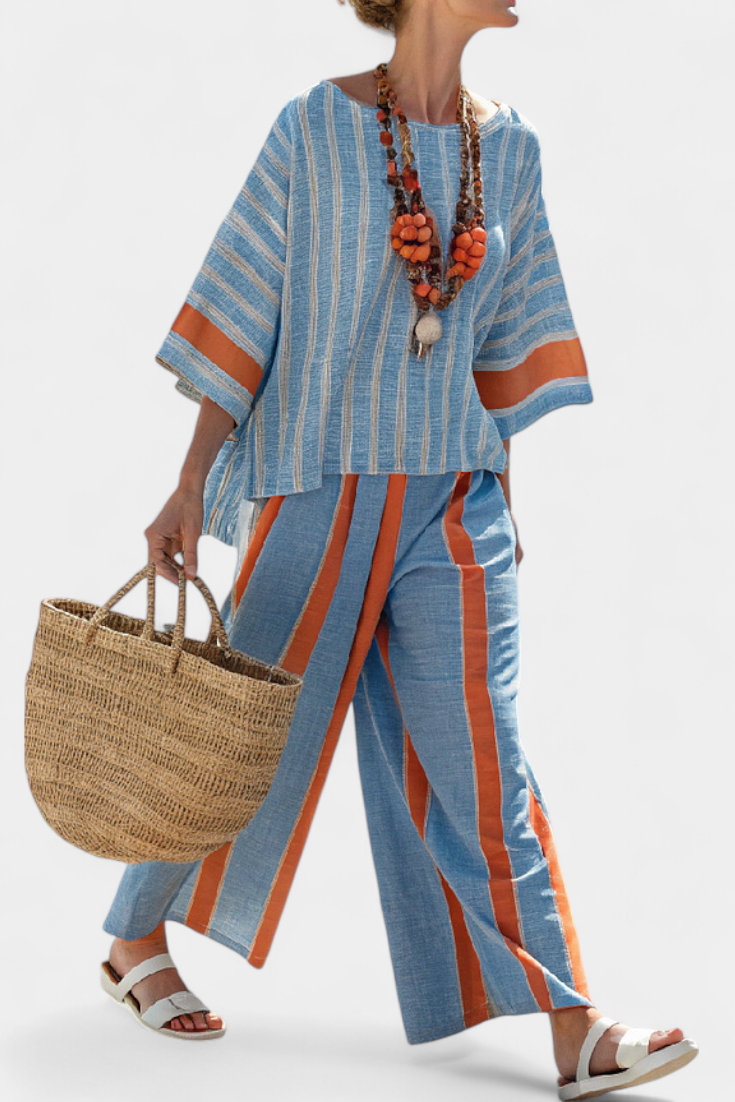 Velmere | Haut Striato en Terracotta Sophistiqué & Pantalons en Lin