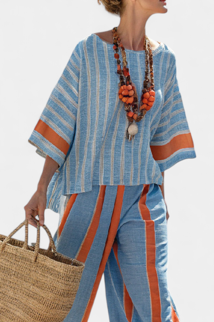 Velmere | Haut Striato en Terracotta Sophistiqué & Pantalons en Lin