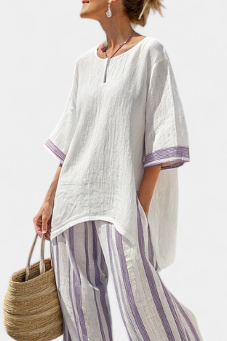 Luxmere | Chemisier Décontracté et Confortable & Pantalons en Bambou Rayés