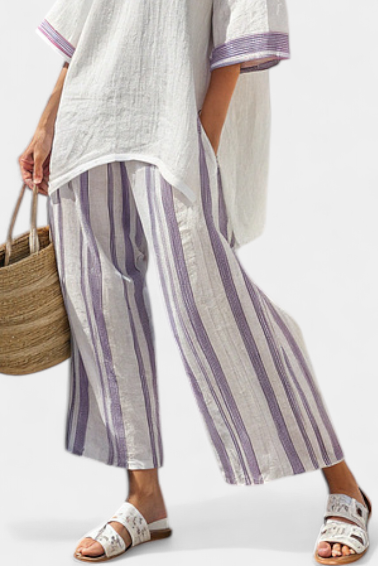 Luxmere | Chemisier Décontracté et Confortable & Pantalons en Bambou Rayés
