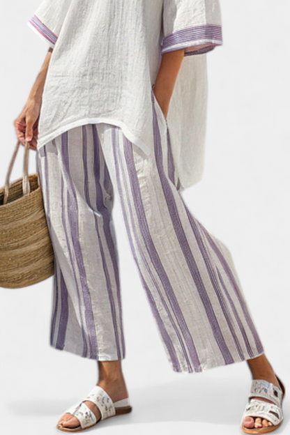 Luxmere | Chemisier Décontracté et Confortable & Pantalons en Bambou Rayés