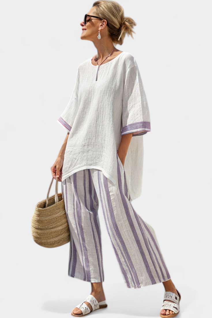 Luxmere | Chemisier Décontracté et Confortable & Pantalons en Bambou Rayés