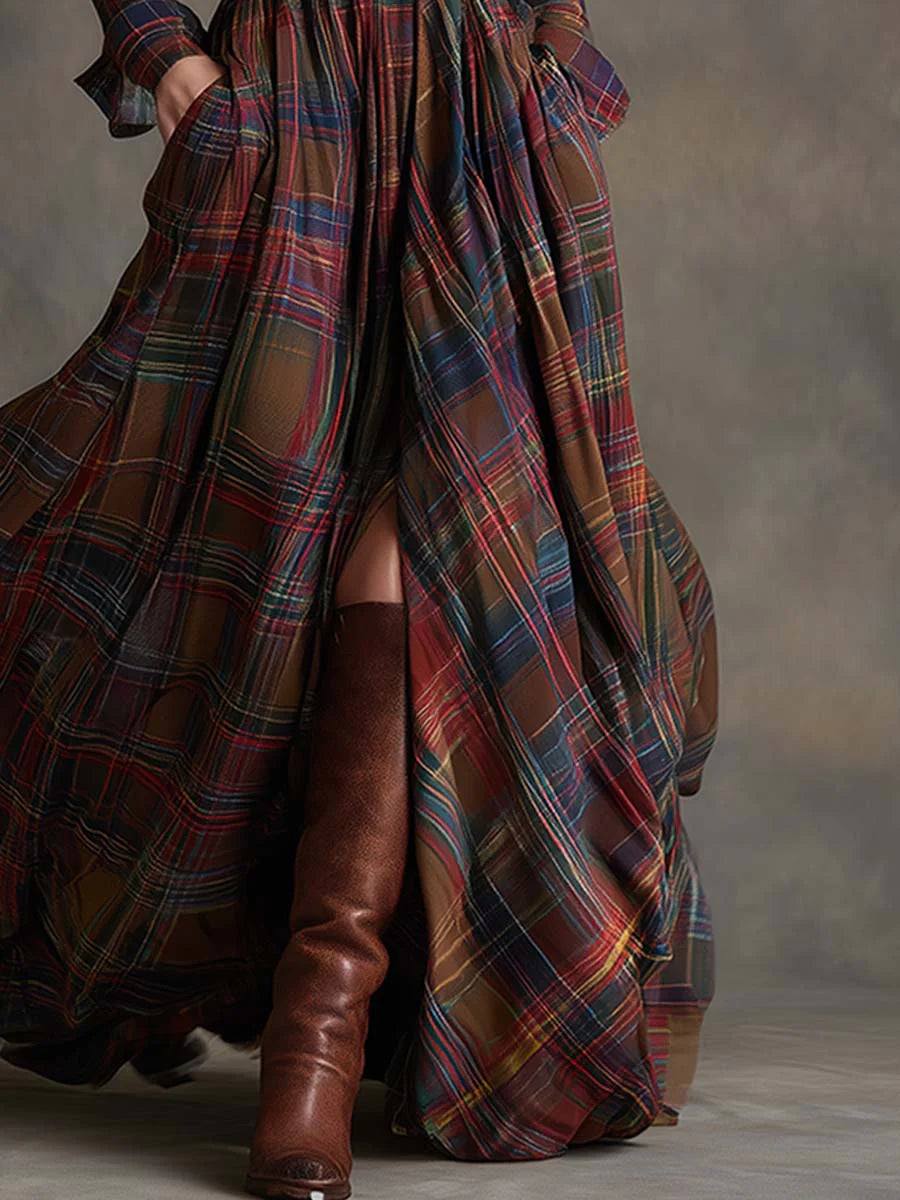 Beatriz · Robe longue à carreaux avec ceinture