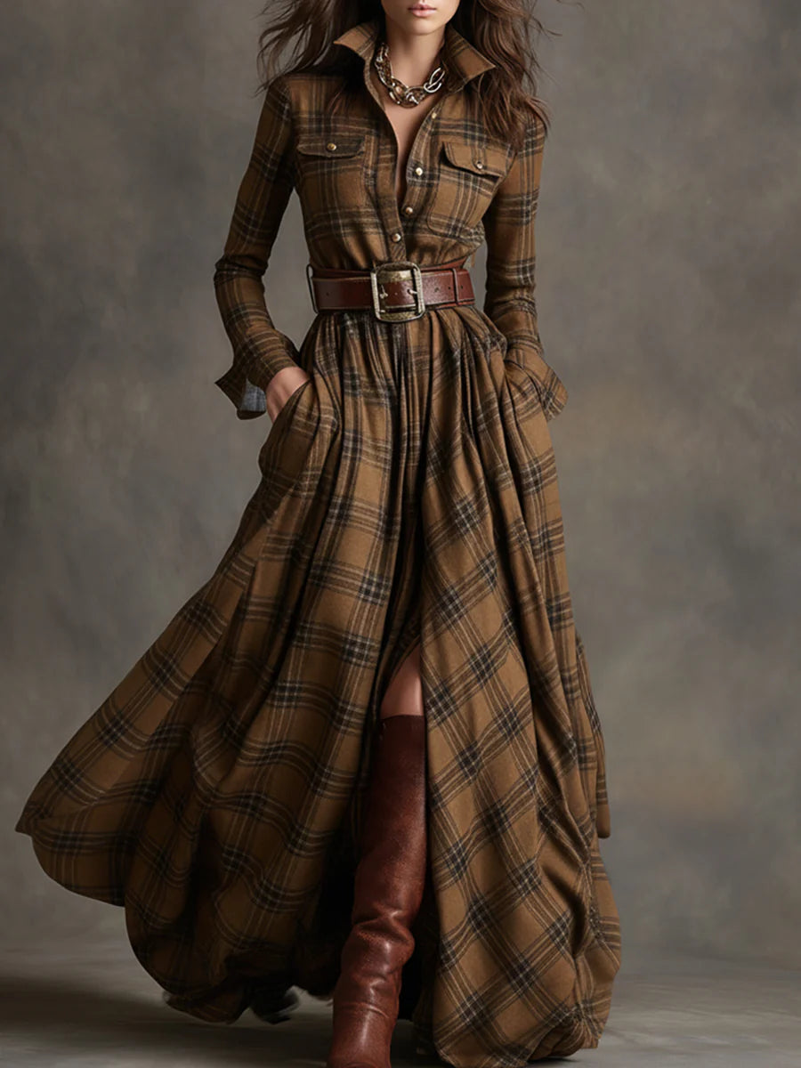 Beatriz · Robe longue à carreaux avec ceinture