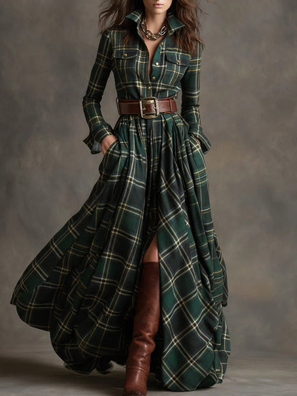 Beatriz · Robe longue à carreaux avec ceinture