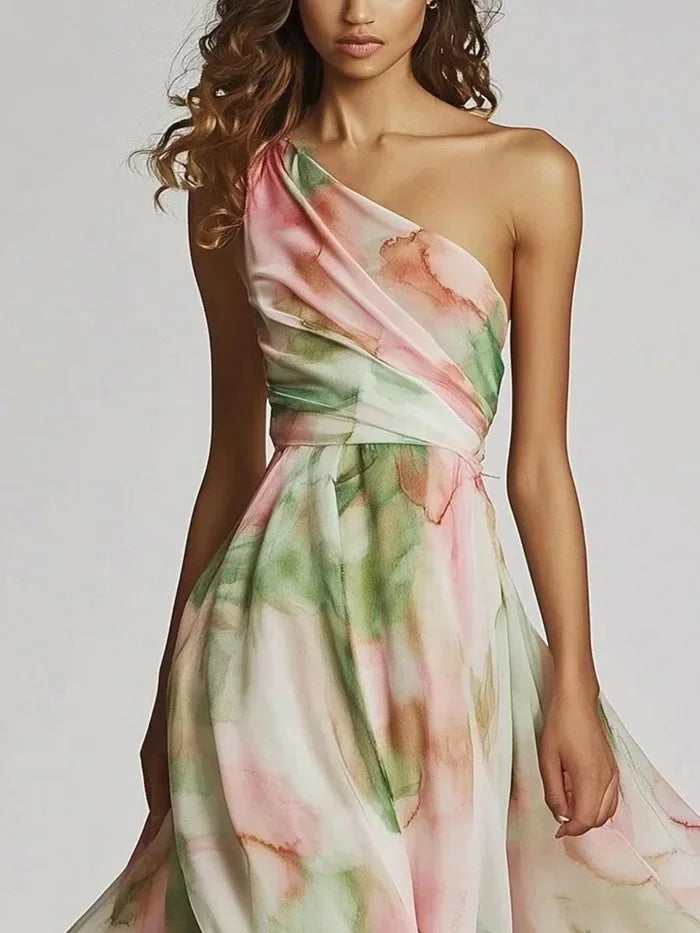 Celestina · Robe maxi asymétrique avec imprimé artistique