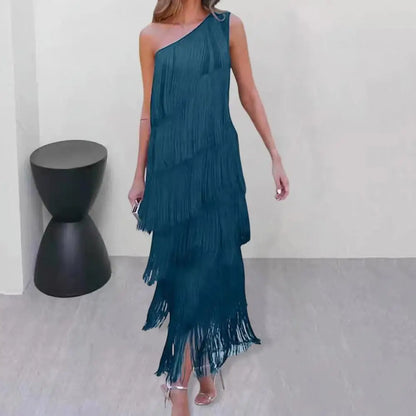 Thérèse · Robe maxi asymétrique à franges en couches