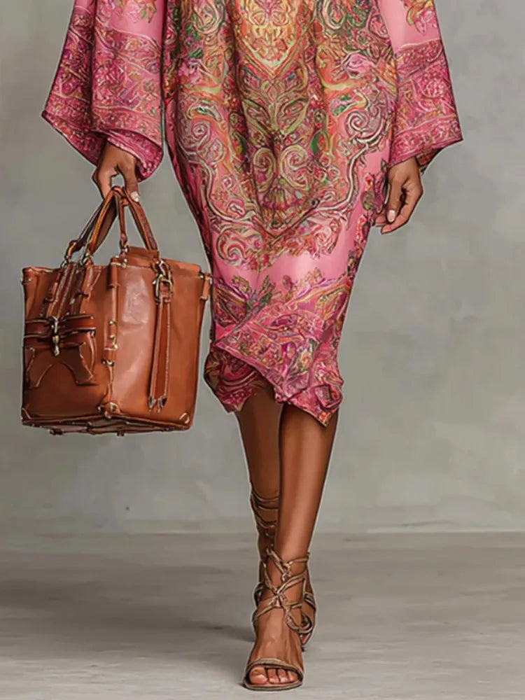 Paulette · Robe kaftan à col montant et imprimé artistique