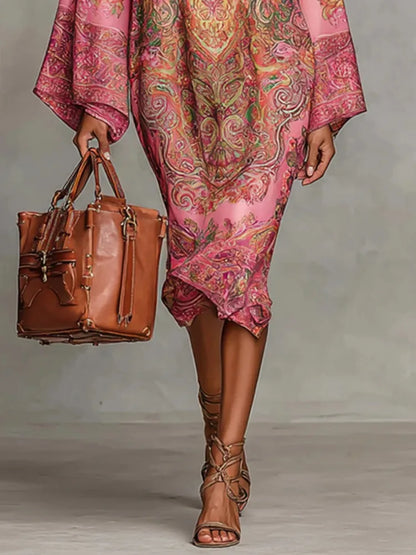 Paulette · Robe kaftan à col montant et imprimé artistique