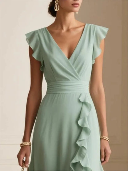 Madeleine · Robe de soirée plissée à volants cascadants