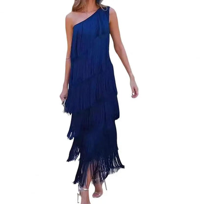 Thérèse · Robe maxi asymétrique à franges en couches
