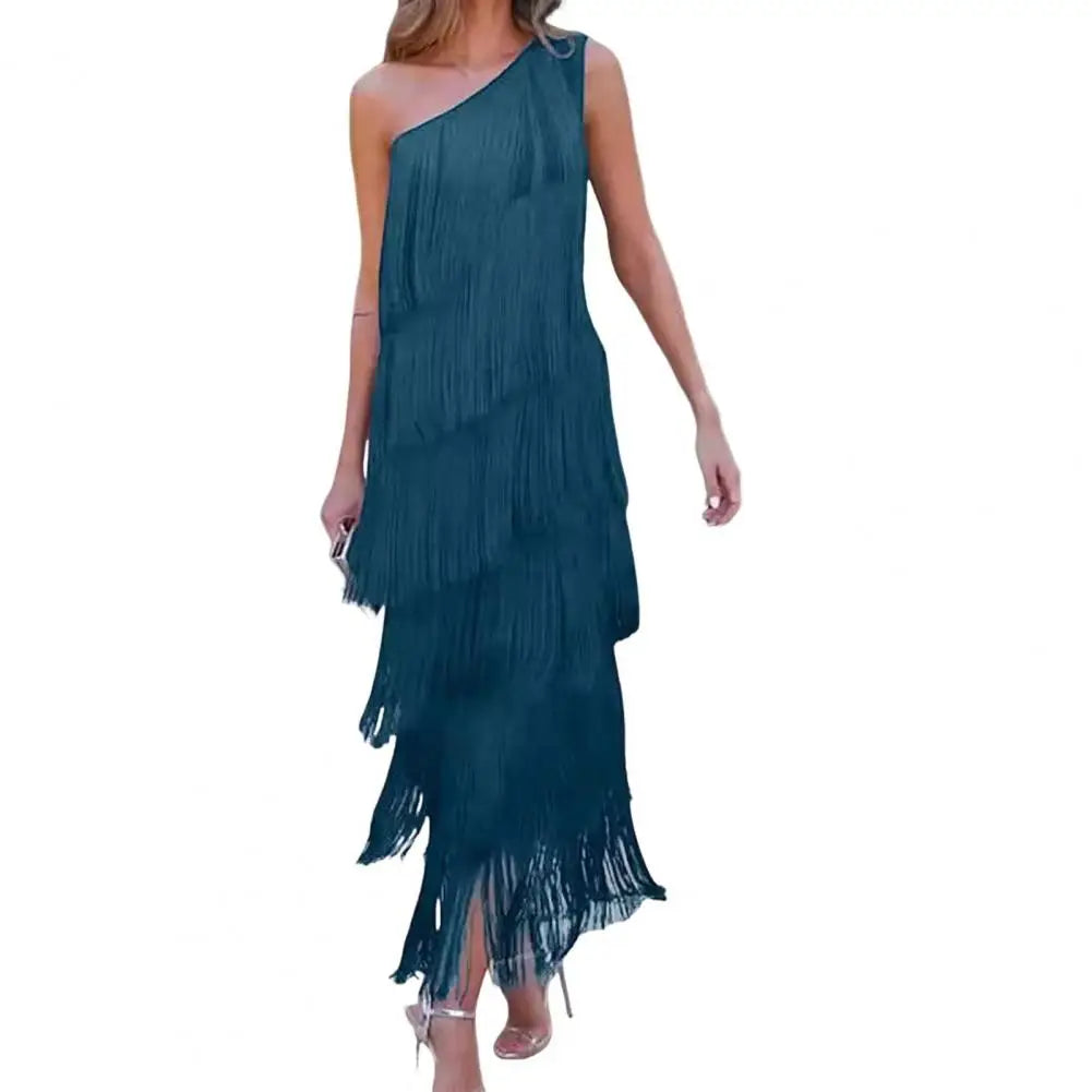 Thérèse · Robe maxi asymétrique à franges en couches