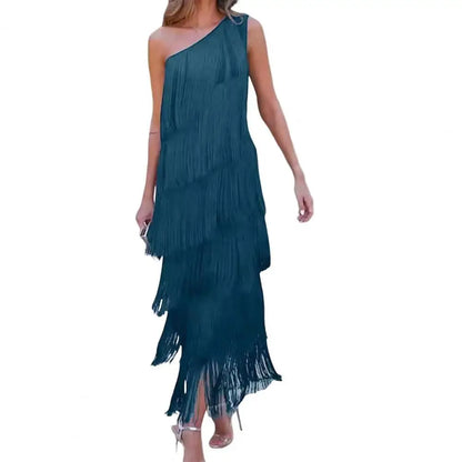 Thérèse · Robe maxi asymétrique à franges en couches