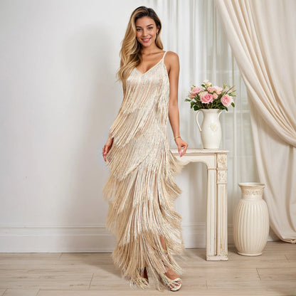 Geneviève · Robe à bretelles avec détails frangés