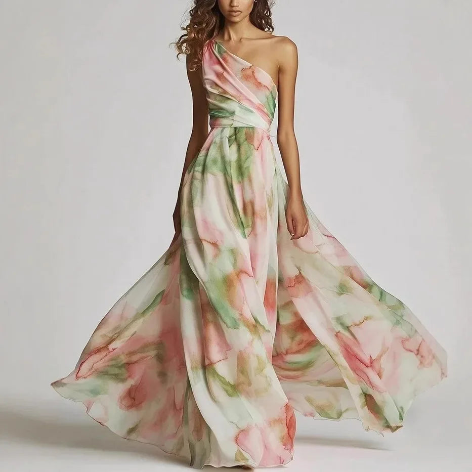 Celestina · Robe maxi asymétrique avec imprimé artistique