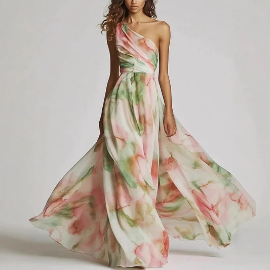 Celestina · Robe maxi asymétrique avec imprimé artistique