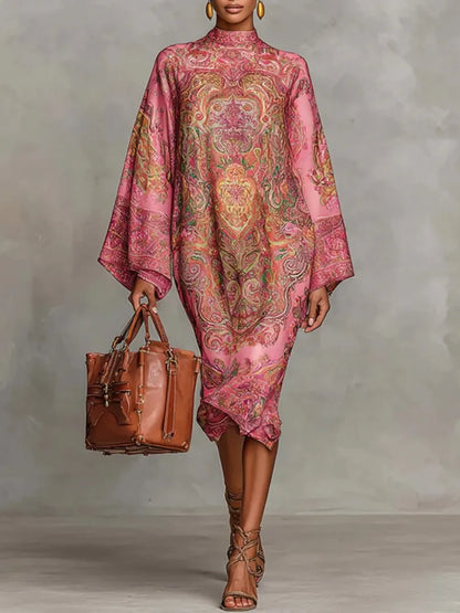 Paulette · Robe kaftan à col montant et imprimé artistique