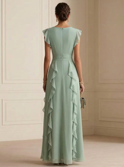 Madeleine · Robe de soirée plissée à volants cascadants