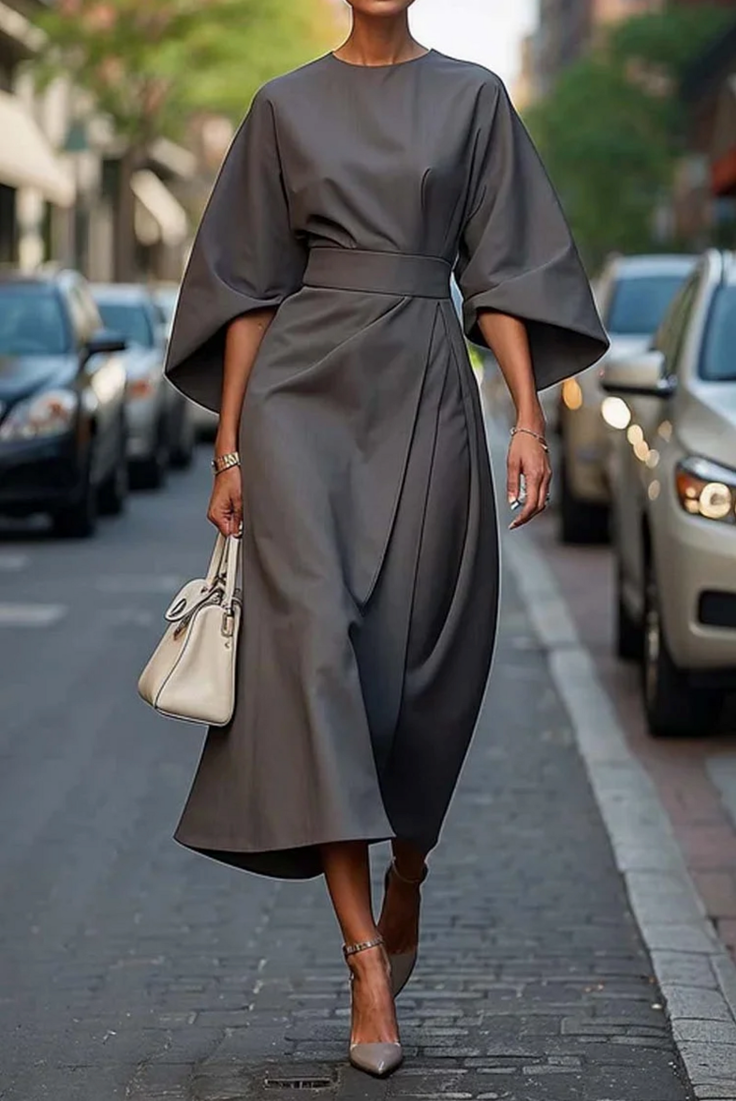 Sylvie · Robe élégante à manches lanternes raffinées