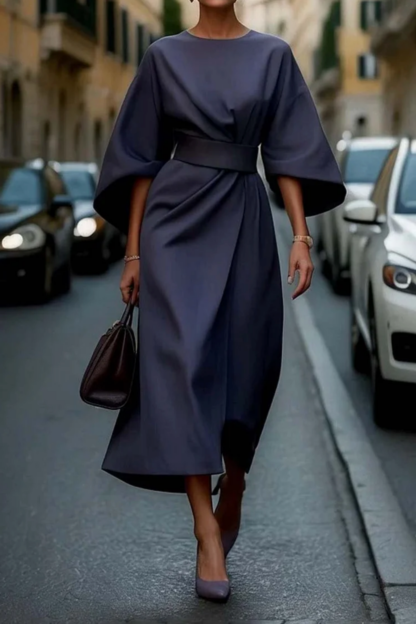 Sylvie · Robe élégante à manches lanternes raffinées