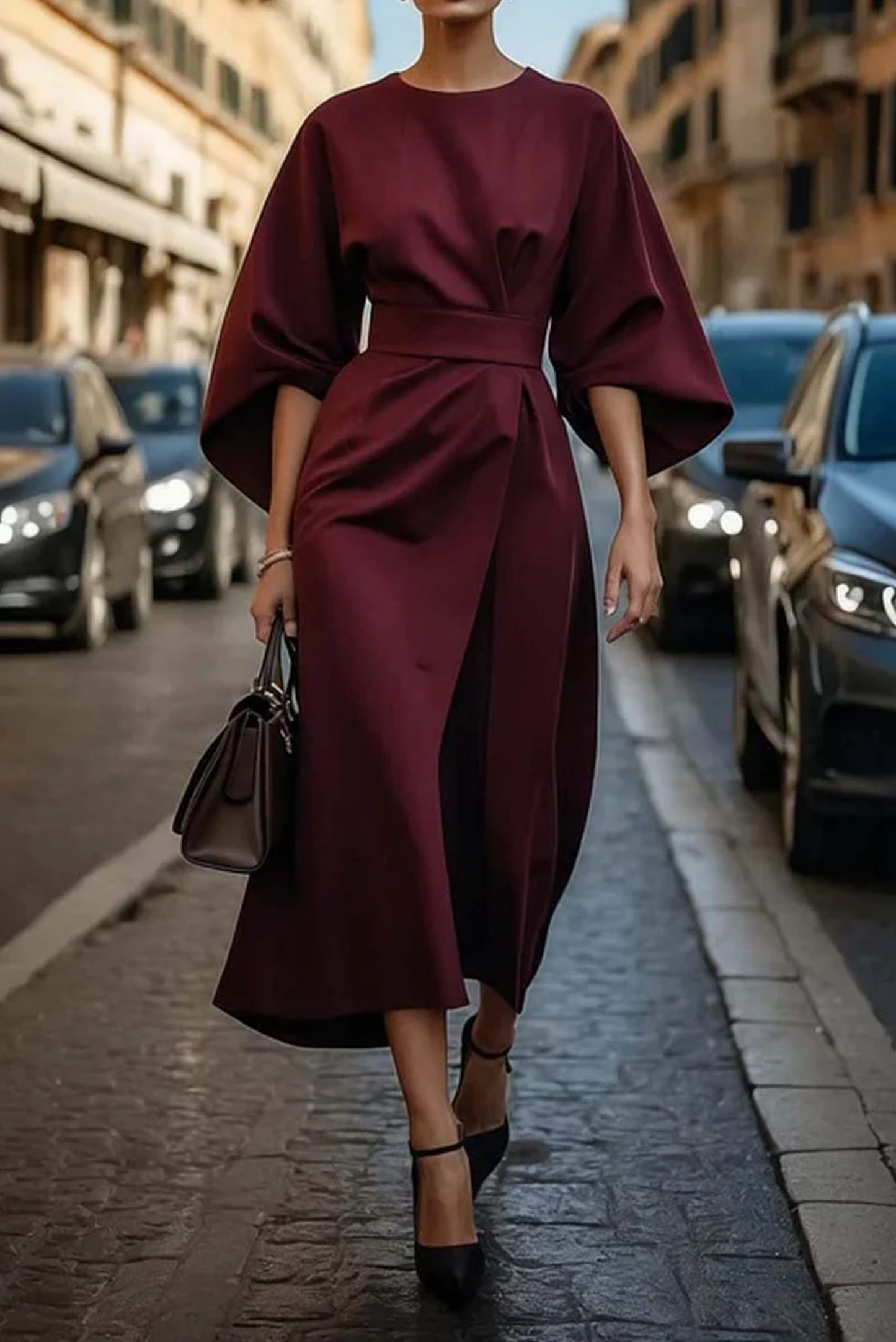 Sylvie · Robe élégante à manches lanternes raffinées