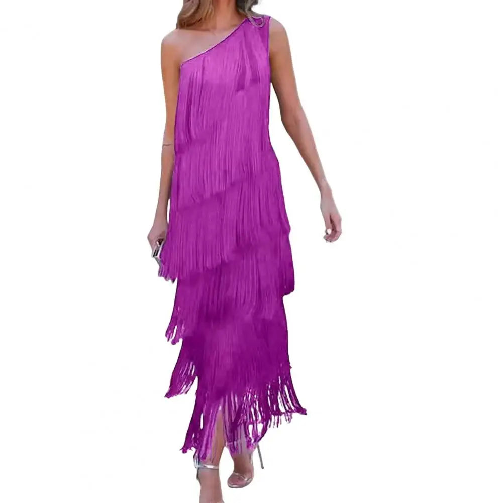 Thérèse · Robe maxi asymétrique à franges en couches