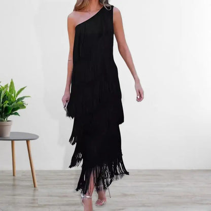 Thérèse · Robe maxi asymétrique à franges en couches