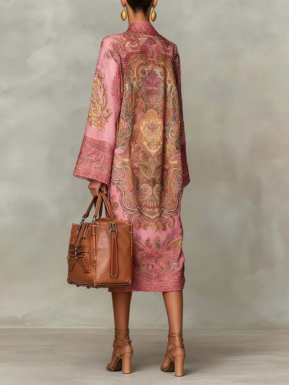 Paulette · Robe kaftan à col montant et imprimé artistique