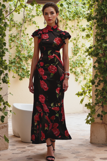 Monique · Robe longue florale à allure majestueuse