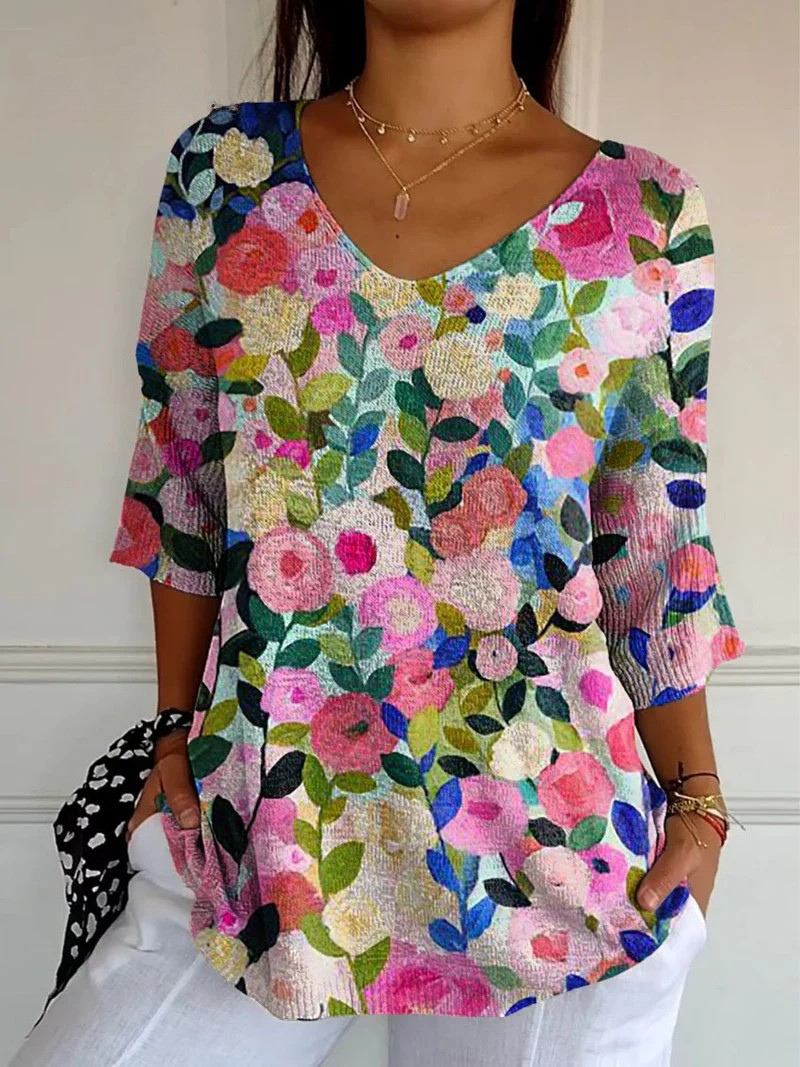 Pull en maille imprimé floral coloré pour femmes