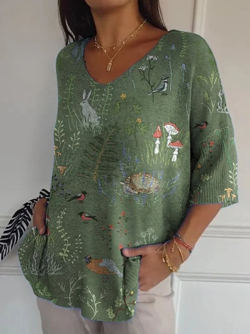 Pull en tricot imprimé avec motif de forêt et d'animaux pour femmes