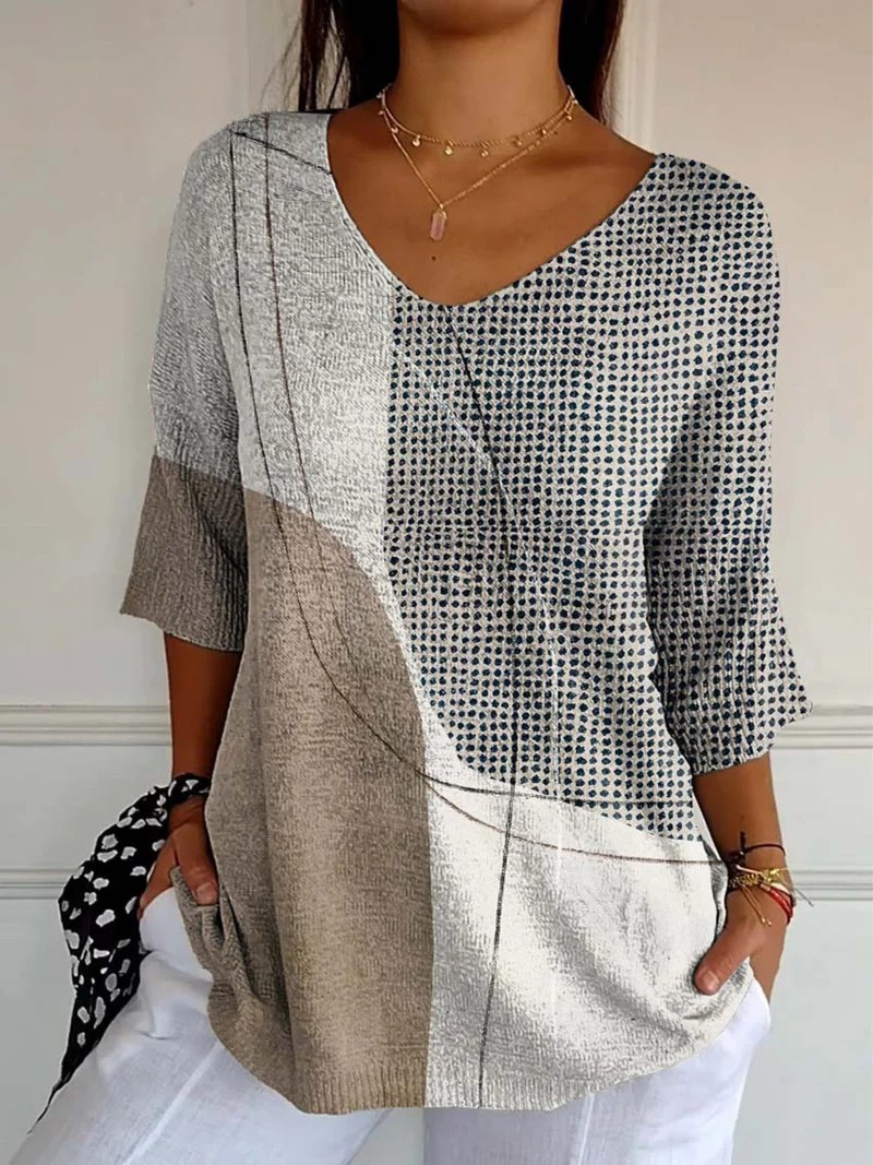 Pull en maille décontracté avec motif géométrique abstrait pour femmes