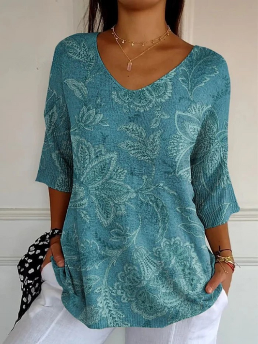 Pull Tricoté Casual Vintage Ethnique Floral pour Femmes