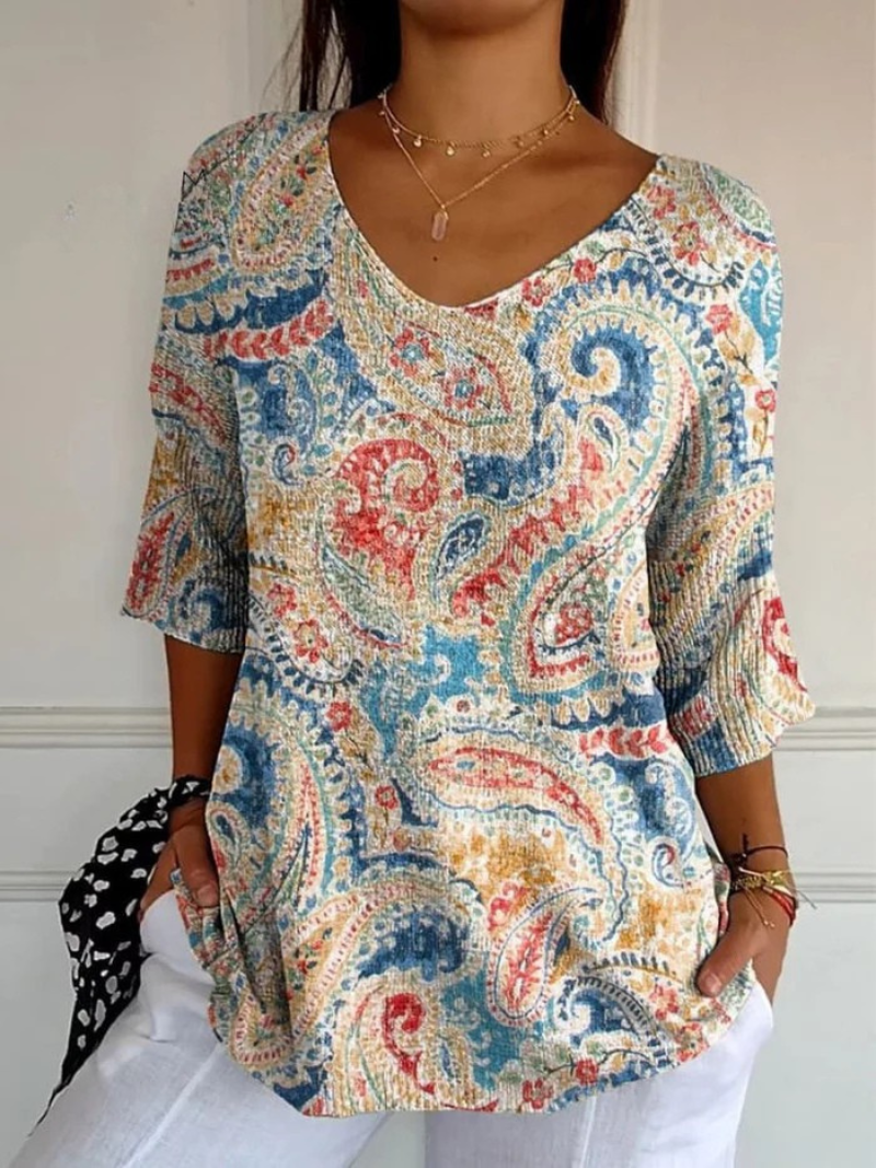 Pull en tricot vintage ethnique floral pour femmes