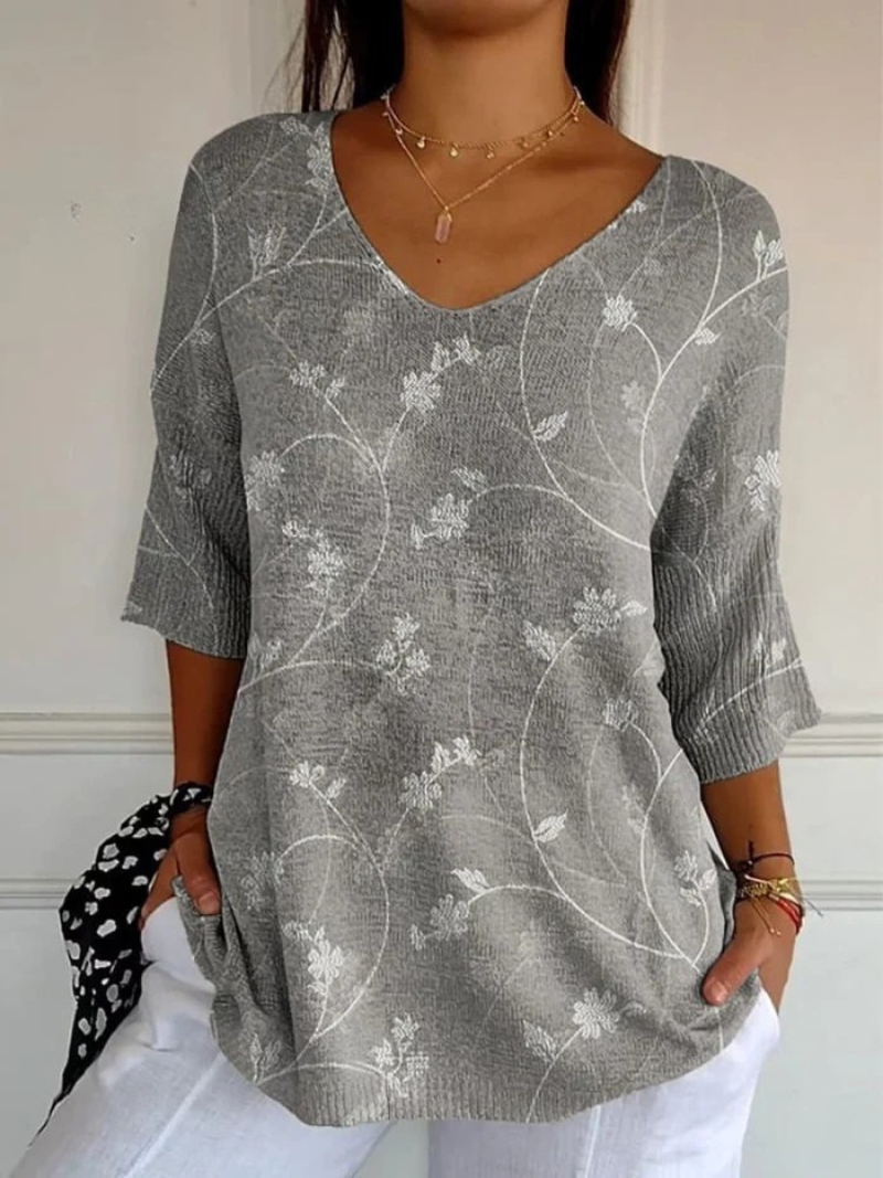 Pull en Tricot Floral Vintage pour Femmes