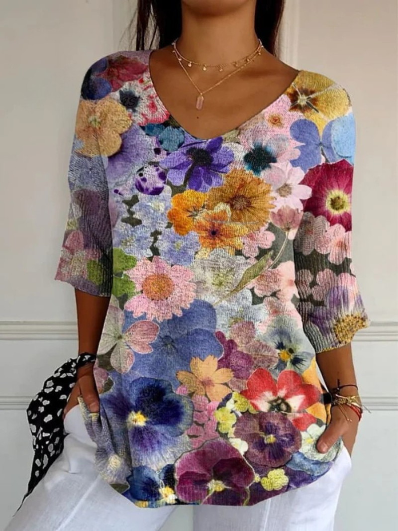 Pull en tricot floral vintage pour femmes
