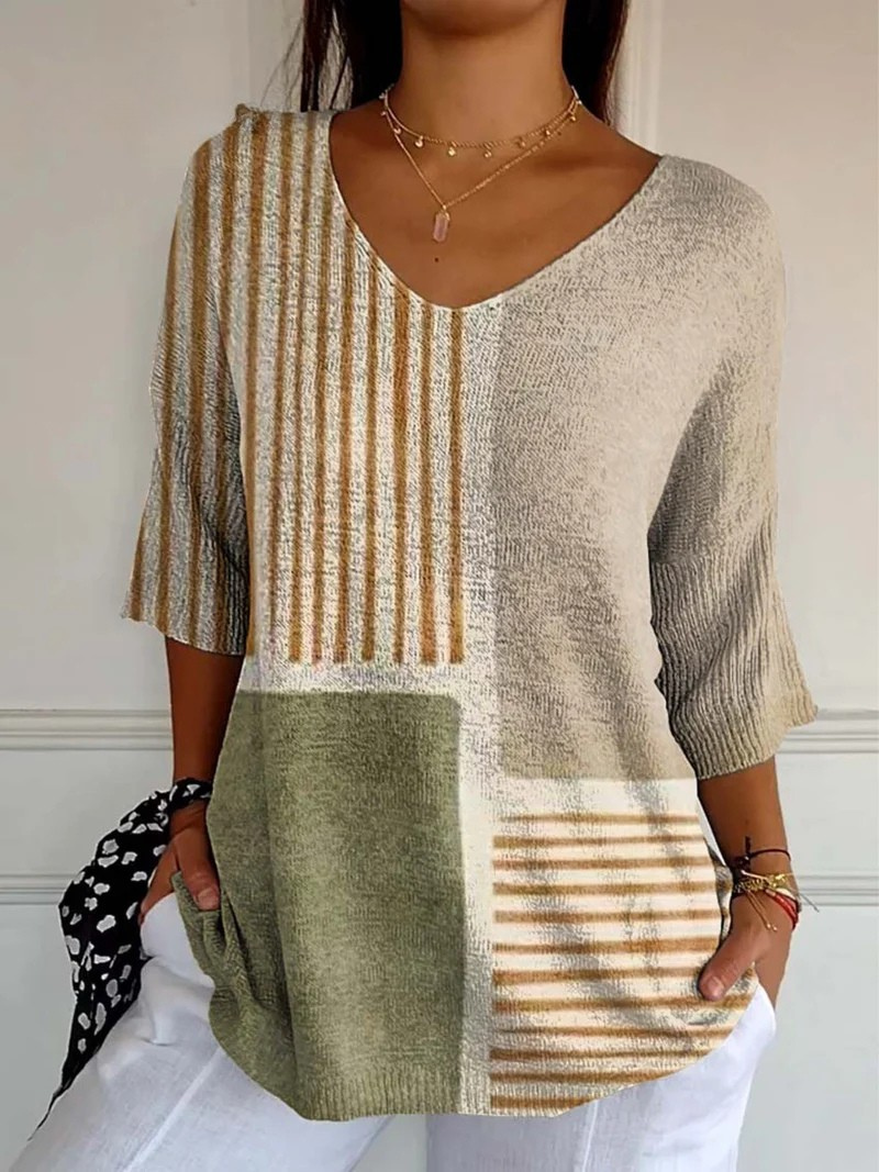 Pull en tricot décontracté avec motif géométrique abstrait pour femmes