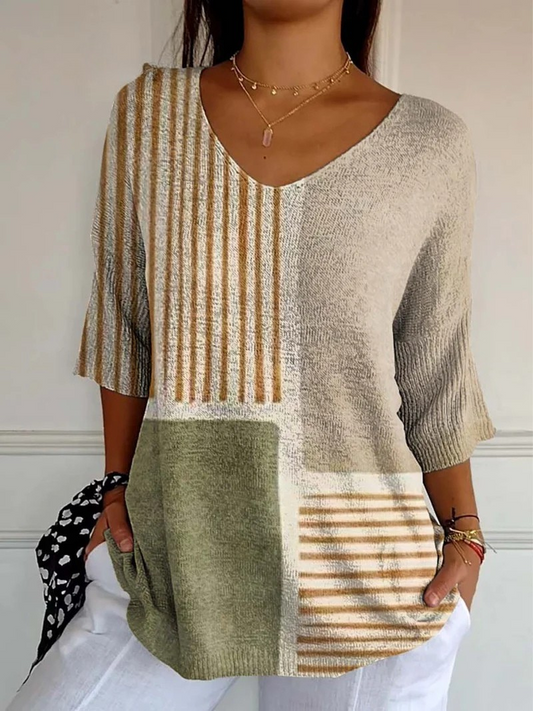 Pull en tricot décontracté avec motif géométrique abstrait pour femmes