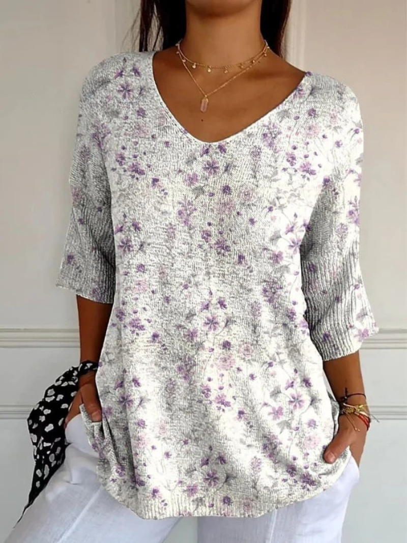 Pull en tricot floral vintage pour femmes