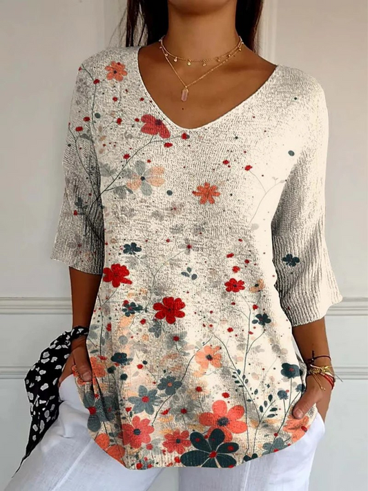 Pull en tricot décontracté avec motif floral vintage pour femmes