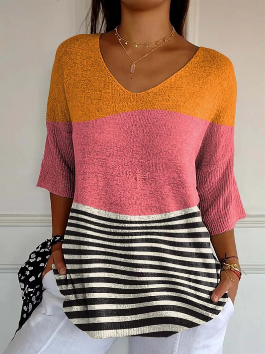 Pull en maille décontracté avec motif abstrait pour femmes