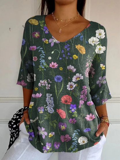 Pull en Tricot Imprimé avec Motif Botanique Printanier pour Femmes