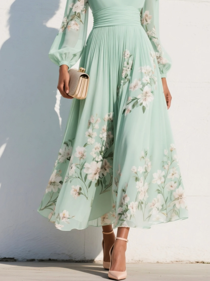 Hélène · Robe midi plissée à broderie florale
